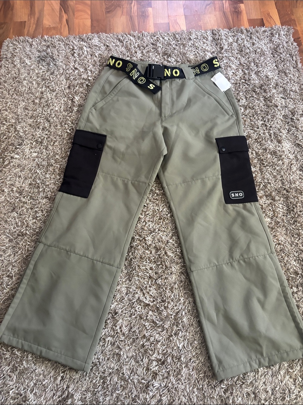 Topman Olive Green Cargo Trousers with Black Pocket Panels